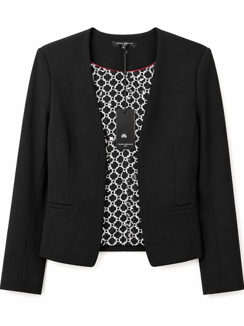 Black Tailored Women's Blazer with Patterned Lining